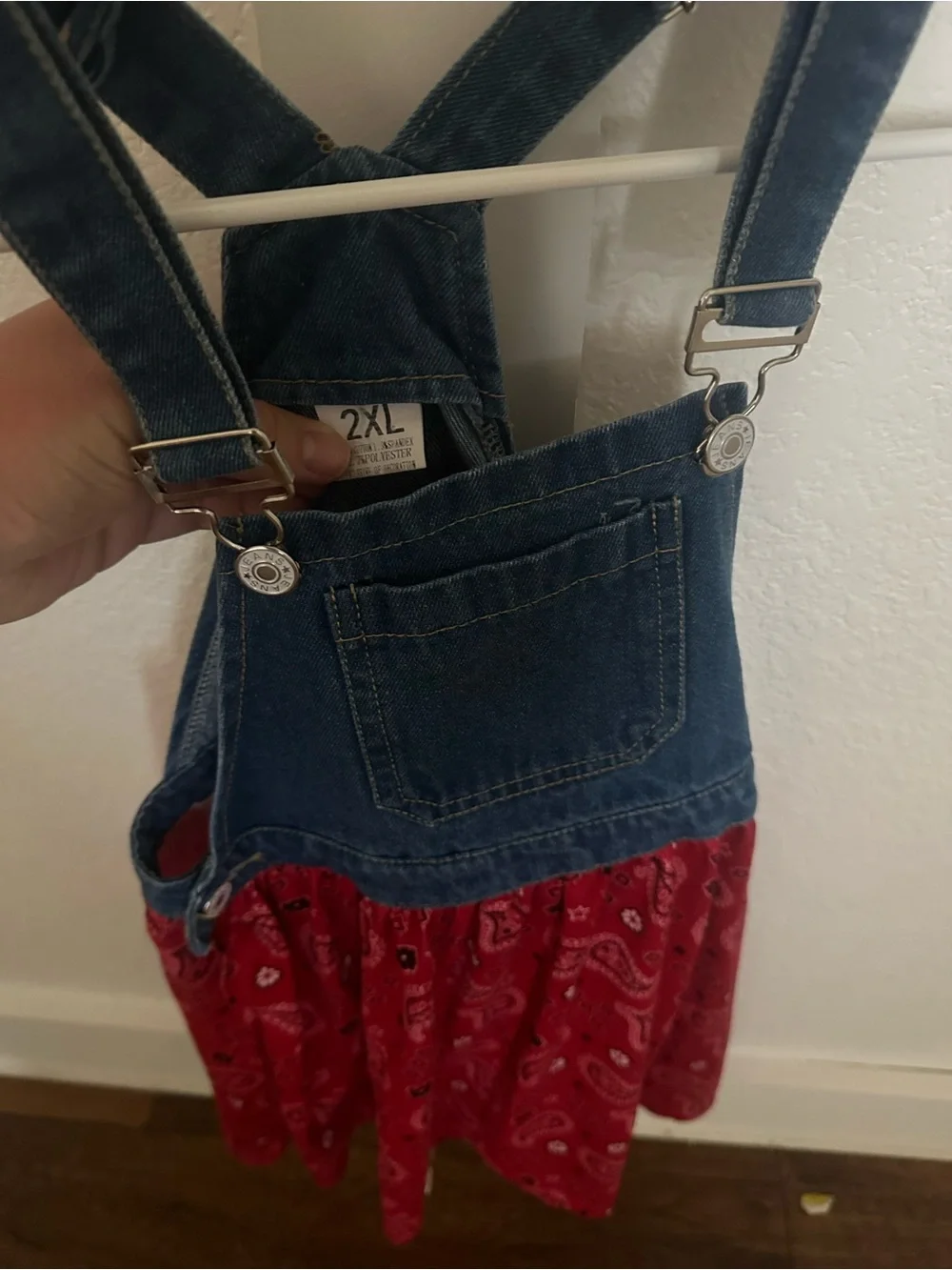 Girls Denim Overall Dress with Red Bandana Skirt